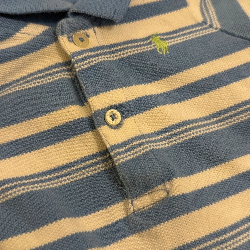 Ralph Lauren Toddler Boys Blue and White Striped Polo Onesie Romper 9 months
